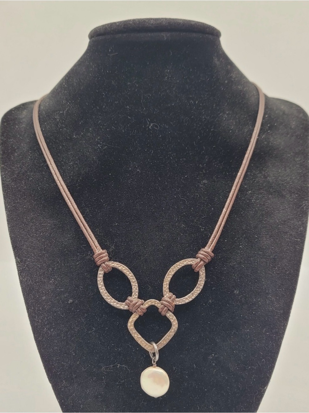 Silpada Brown Leather Cord Necklace with Pearl Drop